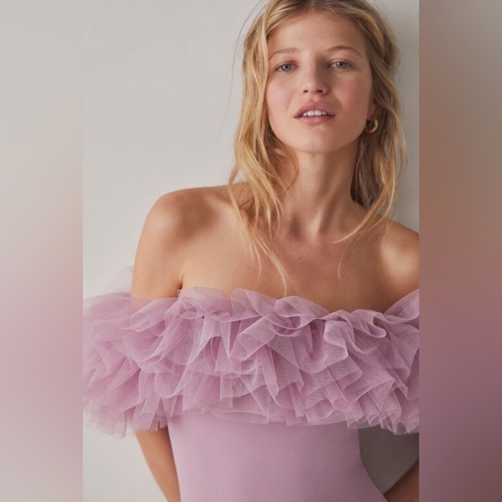 Intimately Free People Spring Fling‎ Lavender Tulle Off the Shoulder Bodysuit
